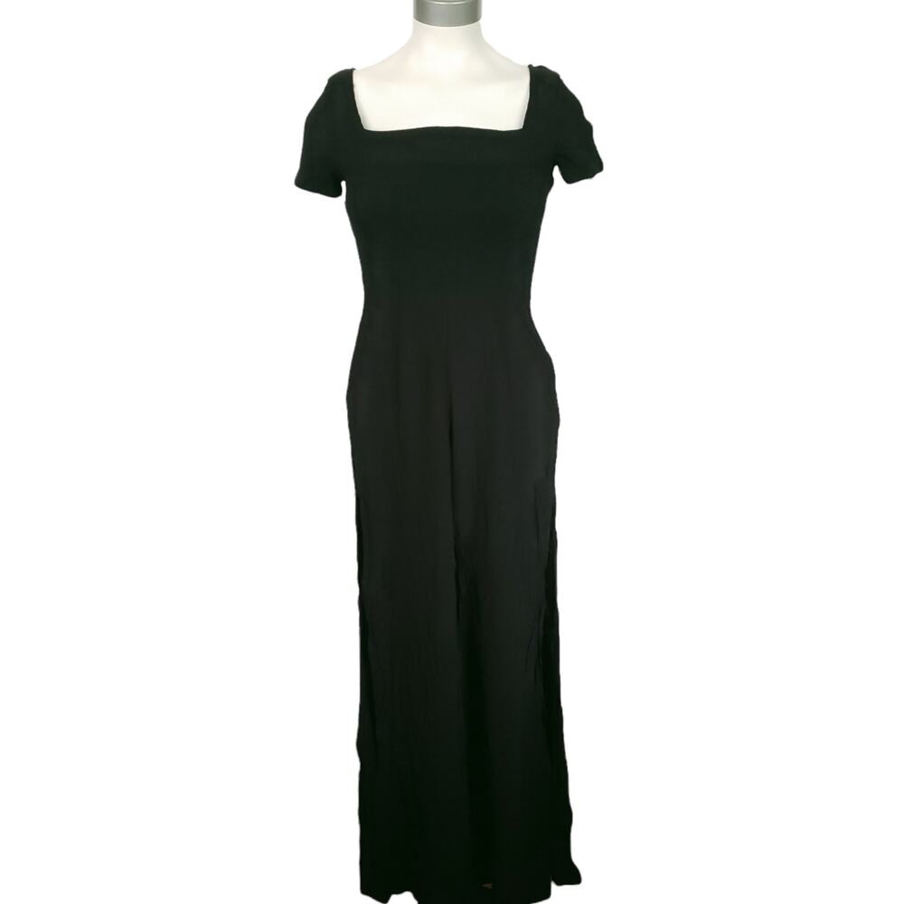 CAPULET Nina slit leg smocked textured short sleeve black jumpsuit Size XS